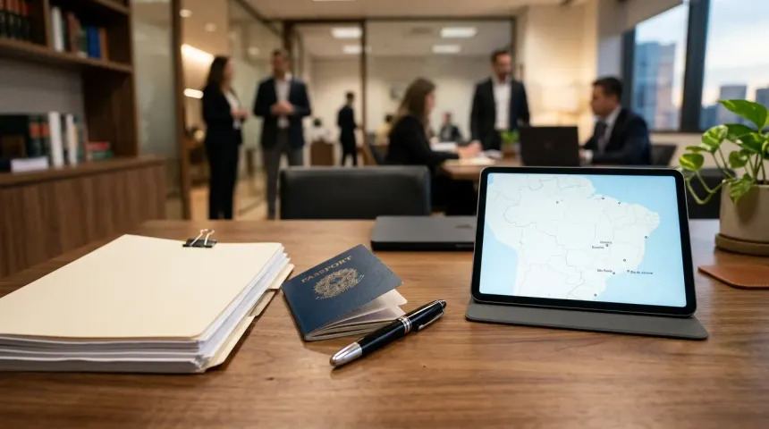 Pasaporte y documentos sobre un escritorio